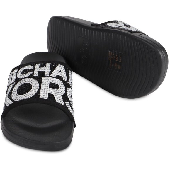 Michael Kors Gilmore Slide Sandals Black & White Crystals Womens NEW NO BOX - Picture 9 of 11